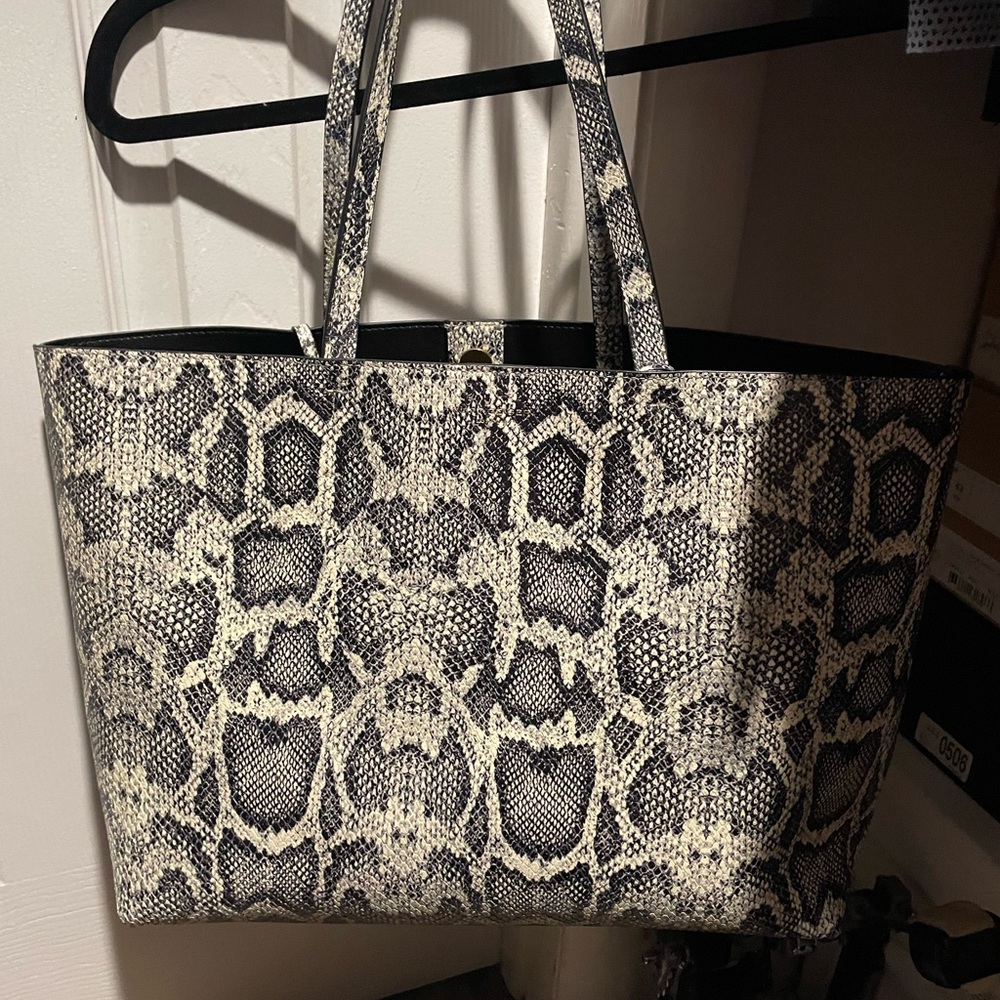 Kurt Geiger Python-Print Tote in Black and Cream